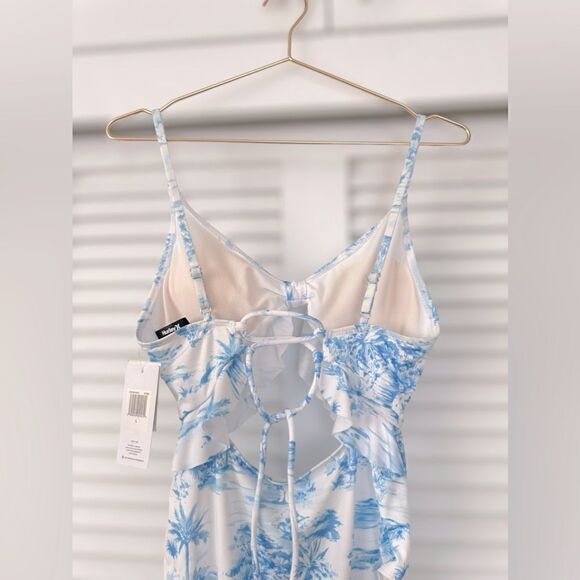 HURLEY Tropical Palm Tree Blue Cutout One Piece Swimsuit Size L - Picture 7 of 15